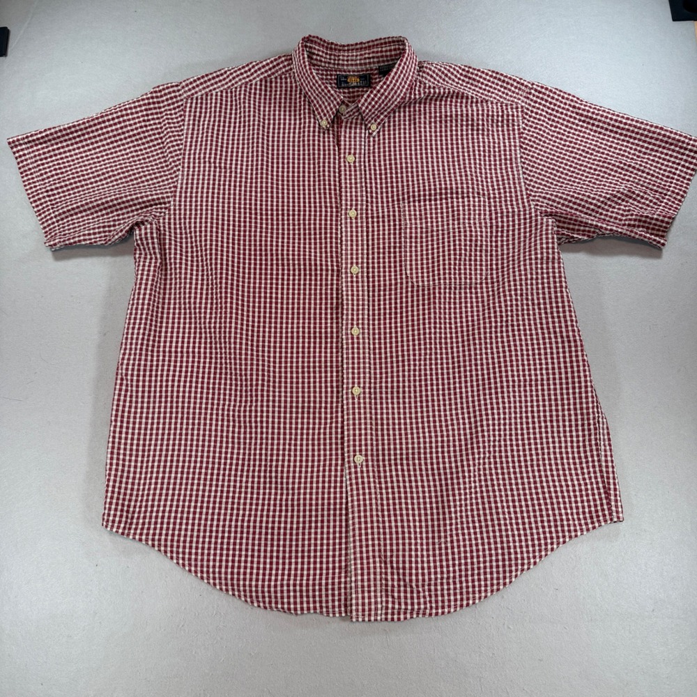 Route 66 Gingham Short Sleeve Button-Down Shirt Men's XL Red White